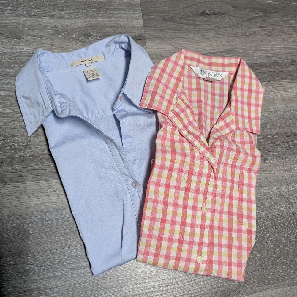 Lot Of 2 Sleeveless Collared Blouses Size XL Stretch Cotton